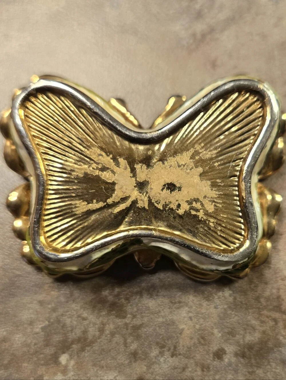Gold Tone Pink Butterfly Trinket Box with Pink Crystals
